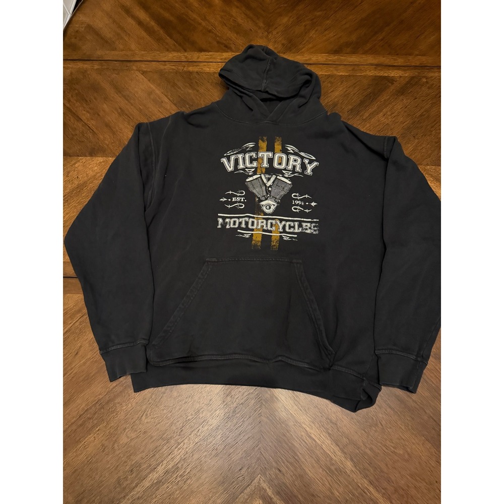 Victory Motorcycles Hoodie Mens XL Black Graphic Pullover Sweatshirt Cotton